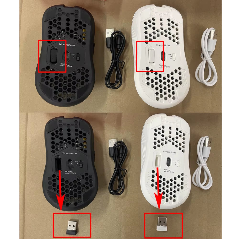 2.4GHz Wireless RGB Backlit Gaming Mouse with 6 Buttons, Adjustable 3-Speed DPI, Type-C Rechargeable, Ergonomic Honeycomb Design