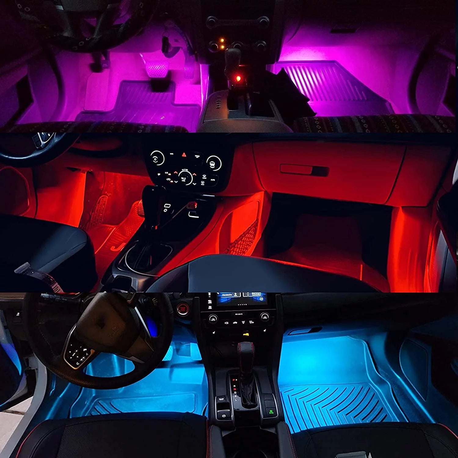 Transform your ride with our 4 Pcs Multi-Color LED Car Light Strips! 🎶✨ Sync with your music and control via app for the ultimate vibe! 🚗💡 #CarGlow #InteriorLighting