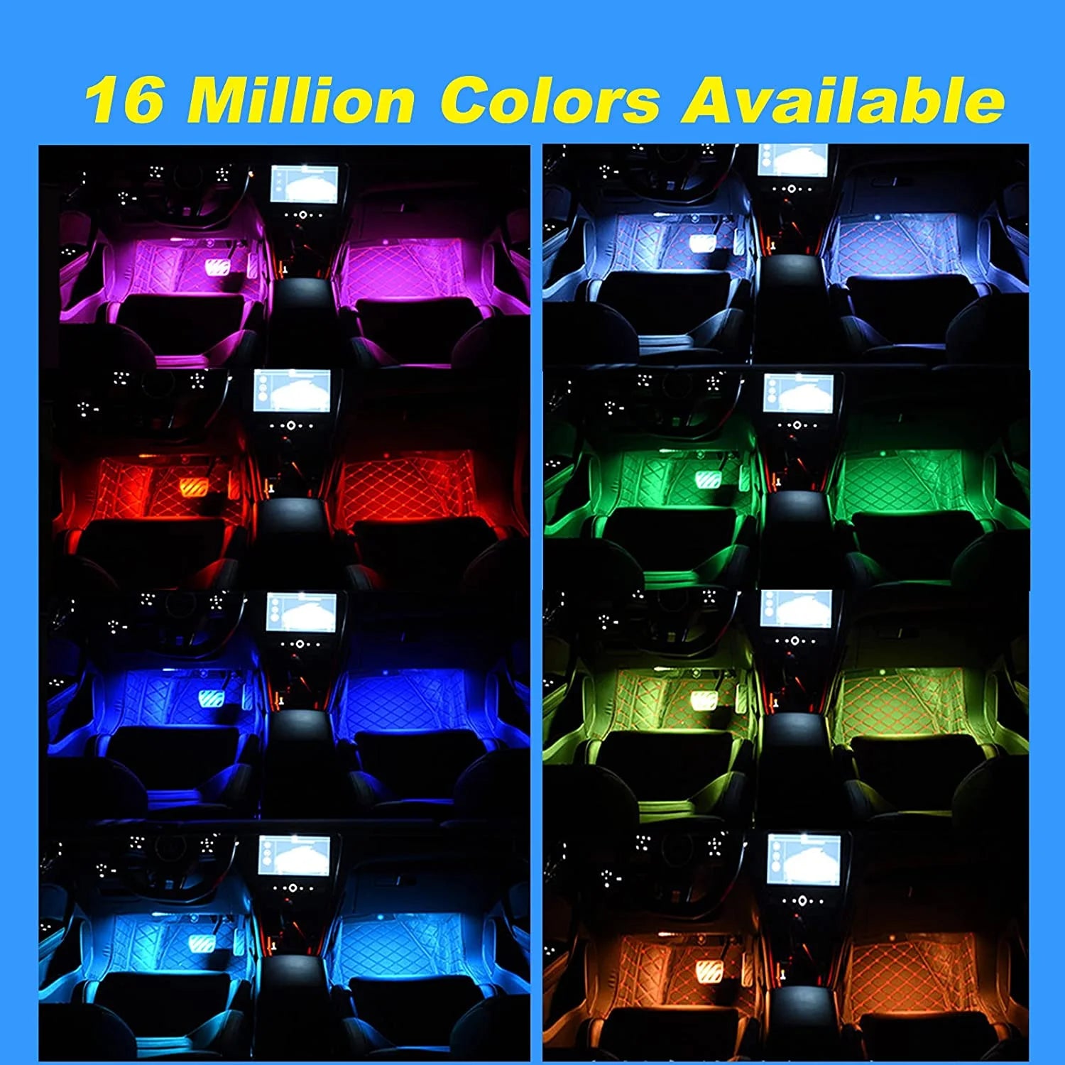 Transform your ride with our 4 Pcs Multi-Color LED Car Light Strips! 🎶✨ Sync with your music and control via app for the ultimate vibe! 🚗💡 #CarGlow #InteriorLighting