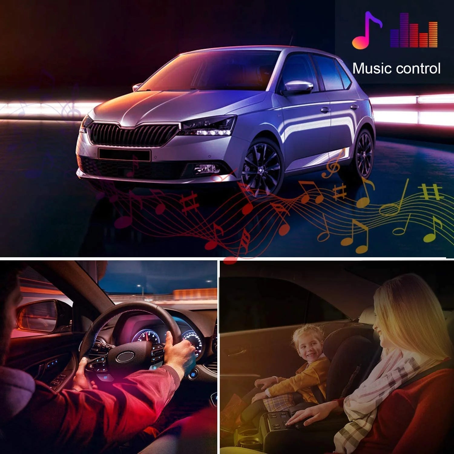 Transform your ride with our 4 Pcs Multi-Color LED Car Light Strips! 🎶✨ Sync with your music and control via app for the ultimate vibe! 🚗💡 #CarGlow #InteriorLighting