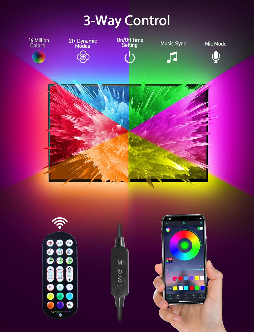 Transform Your TV Experience with 9.84Ft RGB LED Strip Lights! 🎉✨ Perfect for Gaming & Home Décor! Control with Your Phone & Sync to Music! 📱🎶