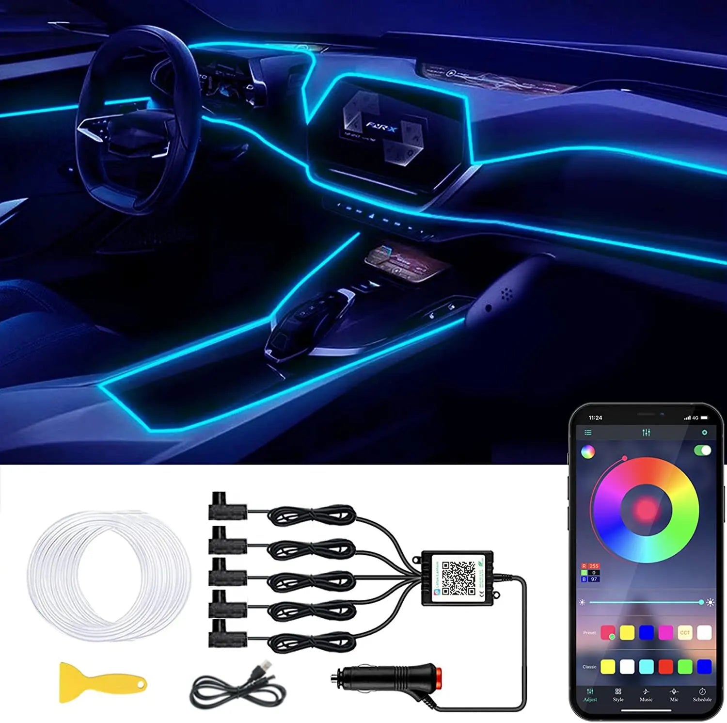 Transform your ride with our Neon RGB LED Interior Lights! 🎉✨ Control them wirelessly with our app for the ultimate vibe! 🚗💡 #CarGlow #InteriorLighting