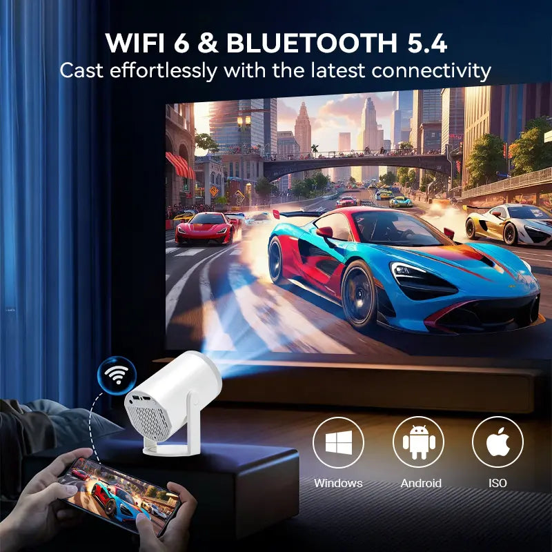 Ultra-Bright 300 Lumens Mini Projector - 4K Smart Projector with Short Throw & 235" Display for Home Theater & Travel