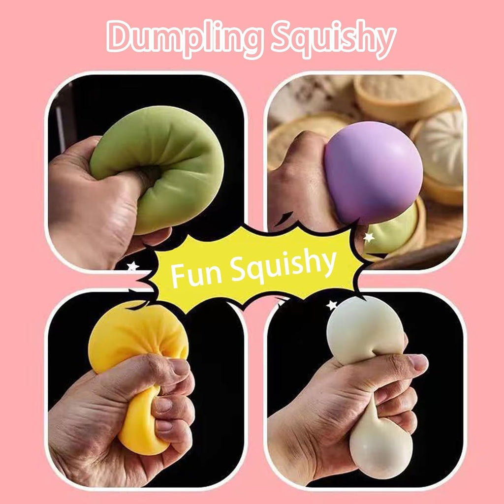 Dumplings Squishy Mystery Mini Dumplings Squishy Stress Balls Fidget Sensory Toy Soft Squeeze Decompression Dough (Pink)