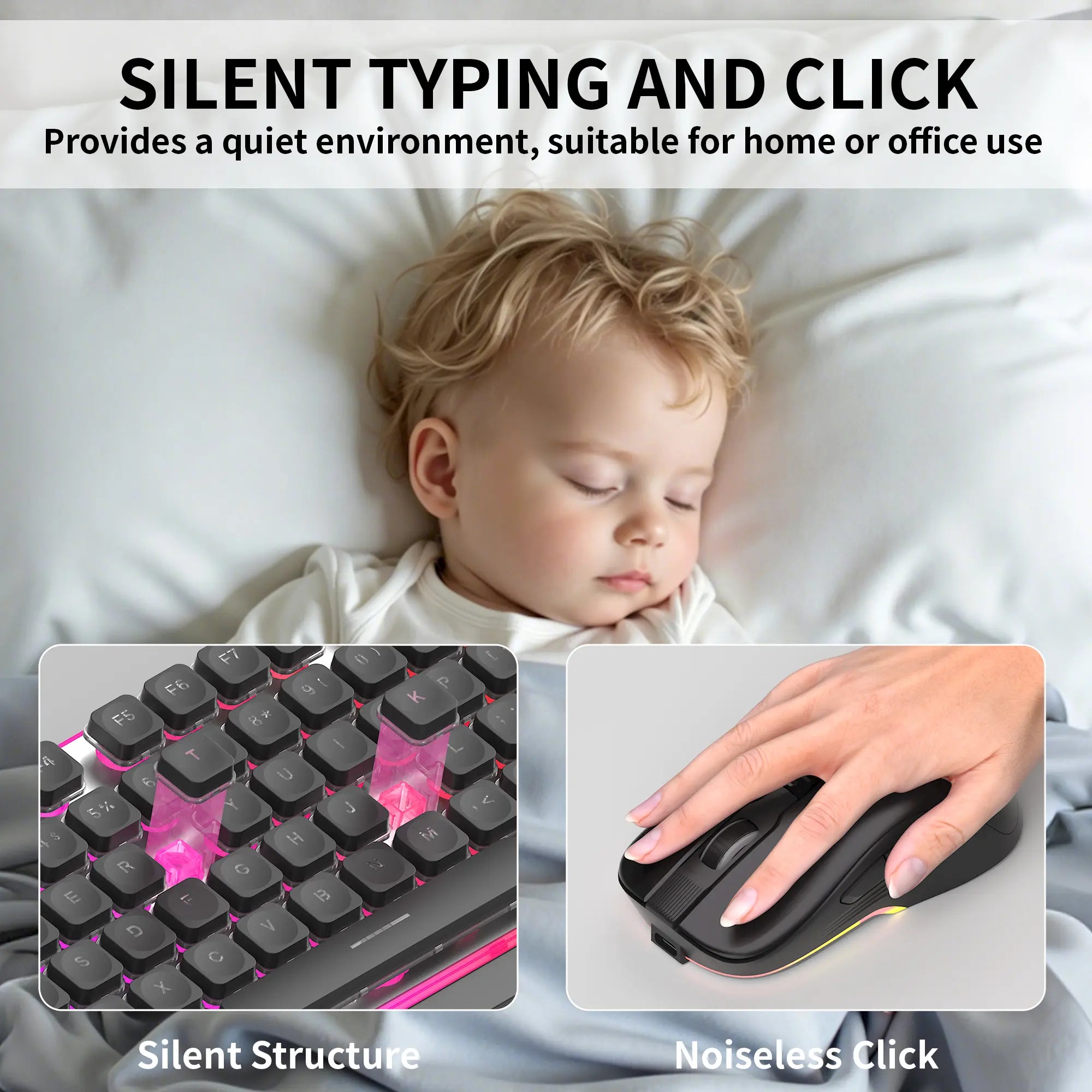 MAGEGEE TS97 Wireless Keyboard & Mouse Combo, RGB Backlit, ABS Shine-Though Keycaps, Silent Typing, Fully Compatible with Win/Macos System for Gaming / Office.