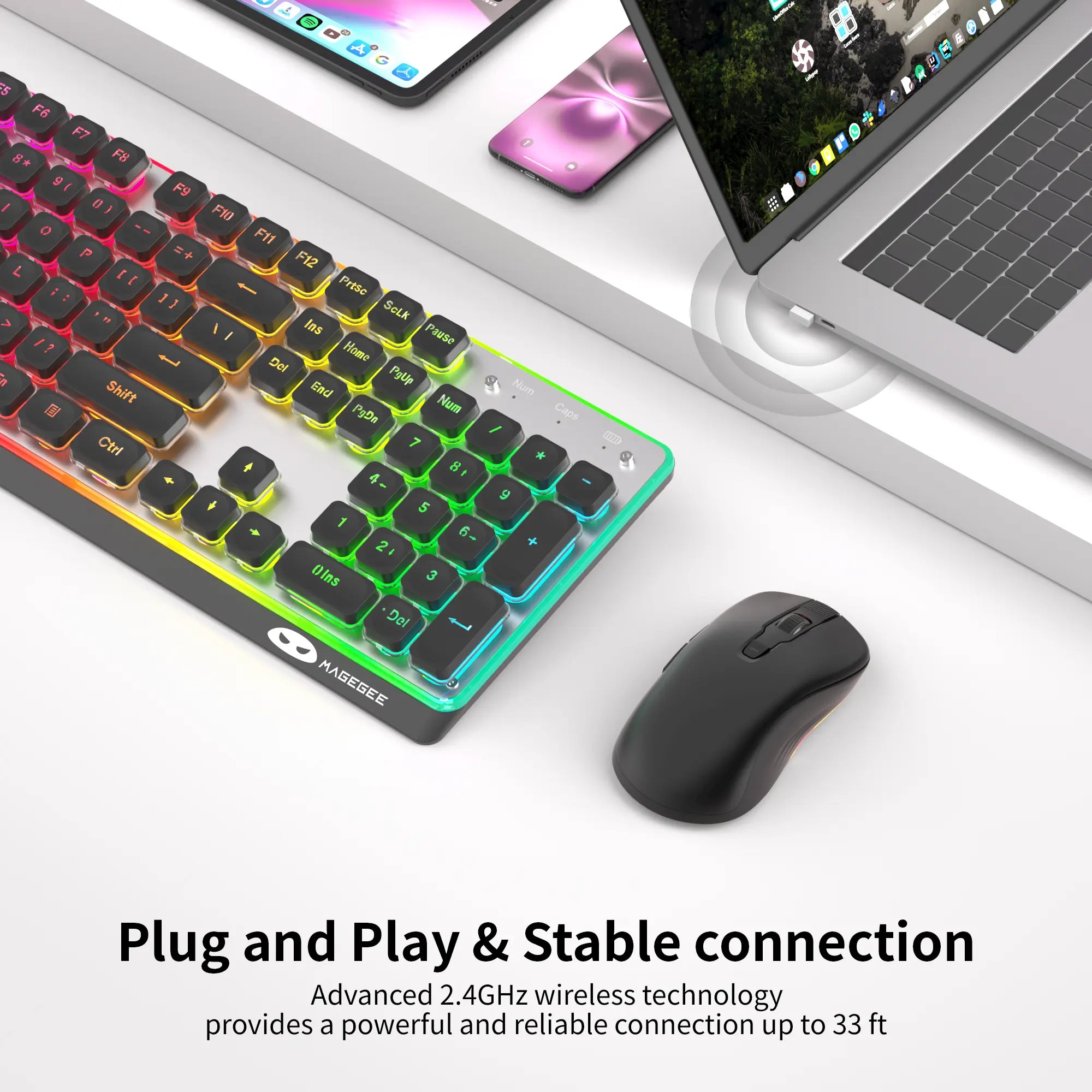 MAGEGEE TS97 Wireless Keyboard & Mouse Combo, RGB Backlit, ABS Shine-Though Keycaps, Silent Typing, Fully Compatible with Win/Macos System for Gaming / Office.