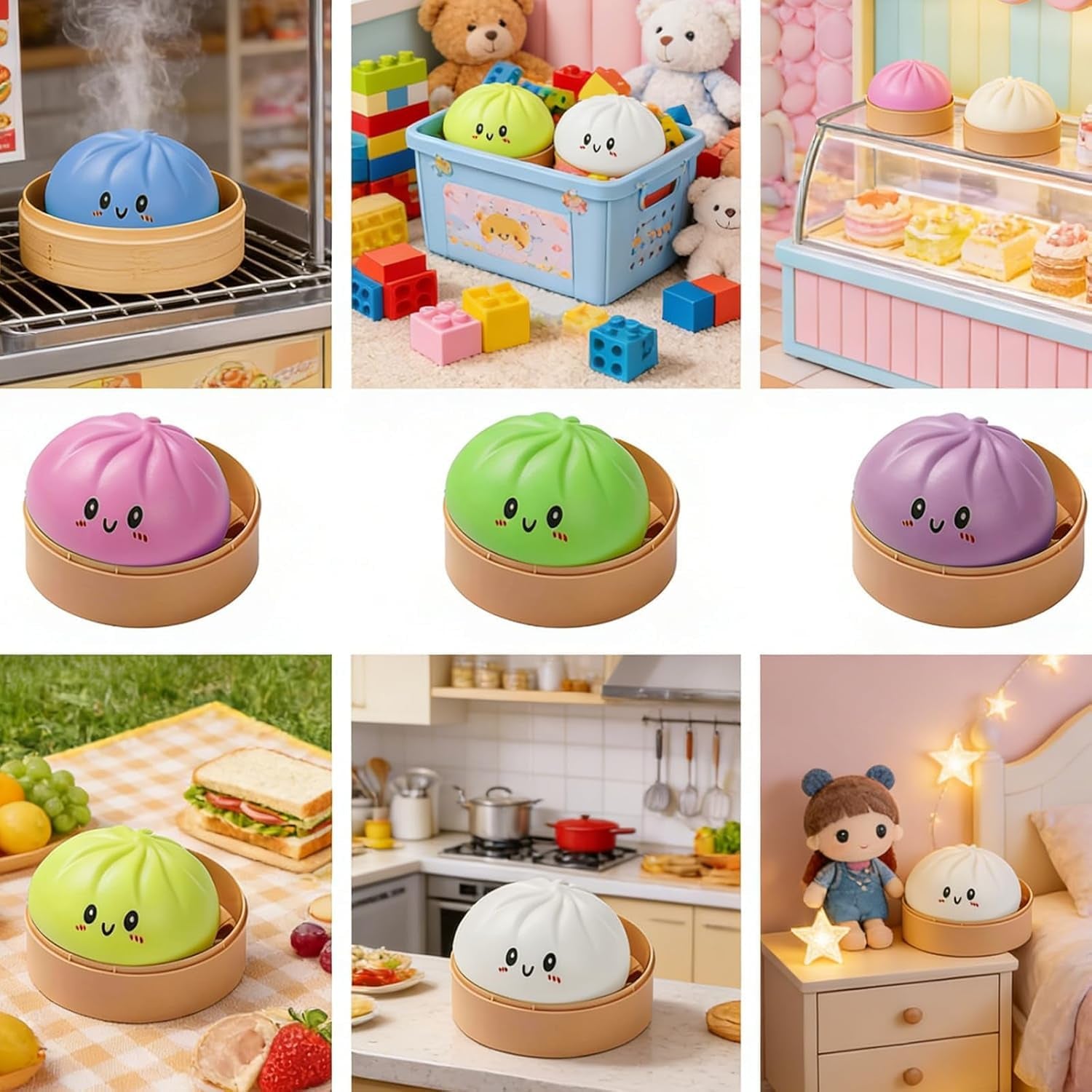 Dumplings Squishy Mystery Mini Dumplings Squishy Stress Balls Fidget Sensory Toy Soft Squeeze Decompression Dough (Pink)