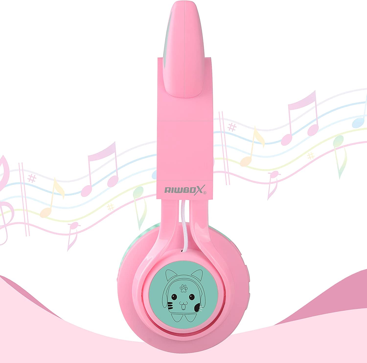 CT-7 Cat Ear Bluetooth Headphones for Kids - LED Light Up, Wireless Over-Ear Design with Microphone & Volume Control - Perfect for Travel, School, Smartphones, Laptops, and TVs (Pink & Green)